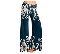 Cargohose Damen Baggy 7/8 Hosen Damen Sommer Kurze Hosen Damen Sommer High Waist Geblümt Bedruckt Palazzo Hose Elastische Taille Yoga Hose Stretch Freizeithose Anzughose Damen (Dunkelblau, M)