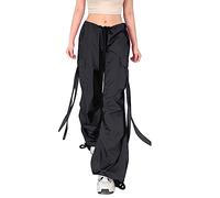 Cargohose Damen Baggy Cargo Hose Hohe Taille Gerade Streetwear Hosen Overalls Cargo Hosen Mit Taschen weitem Bein Sporthose mit Taschen (Black, M)