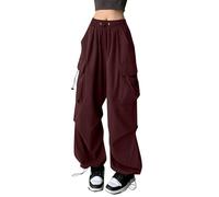 Cargohose Damen Baggy Cargo Hosen Damen Weite Bein Y2K Hose Damen Hip Hop Streetwear Freizeithose mit Gummizug Tasche Oversized Vintage Sporthose Jogginghose Fallschirmhose Cargohosen