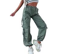 Cargohose Damen Baggy Cargo Hosen Frauen High Waist Weite Beine Fallschirm Hose Lange Freizeithose Y2K Parachute Pants Women Streetwear G