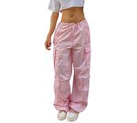 Cargohose Damen Baggy - Fallschirmhose Damen mit Gummizug Y2K Cargo Hose Damen High Waist Hip Hop Streetwear Jogginghose Elastische Taille Aesthetic Sweathose Lange Hosen Frauen Teenager Mädchen