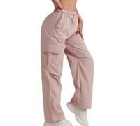 Cargohose Damen Baggy Hosen Elastischer Taille Lang Hose Weites Bein Sporthose Modische Y2K Streetwear Leichte Trekkinghose Sportlich Jogginghose Schnelltrocken Sweathose Bequeme Arbeitshose