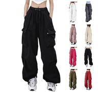 Cargohose Damen Baggy Weite Bein Hose Hip Hop Y2K Streetwear Freizeithose Jogginghose mit Gummizug Oversized Vintage 90er Track Pants Fallschirmhosen Sweathose Cargo Lange Hosen für Teenager Mädchen