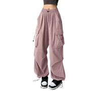 Cargohose Damen Baggy Weite Bein Hose Hip Hop Y2K Streetwear Freizeithose Jogginghose mit Gummizug Oversized Vintage 90er Track Pants Fallschirmhosen Sweathose Cargo Lange Hosen für Teenager Mädchen