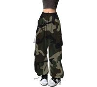 Cargohose Damen Baggy - Weite Hose Damen Hip Hop Y2K Jogginghose Streetwear Freizeithose mit Gummizug Oversized Vintage Weites Bein Sweathose Camouflage Cargo Lange Hosen für Damen