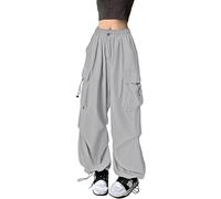 Cargohose Damen Baggy - Weite Hose Damen Hip Hop Y2K Jogginghose Streetwear Freizeithose mit Gummizug Oversized Vintage Weites Bein Sweathose Fallschirmhose Cargo Lange Hosen für Damen
