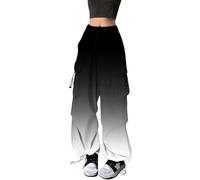 Cargohose Damen Baggy - Weite Hose Damen Hip Hop Y2K Jogginghose Streetwear Freizeithose mit Gummizug Oversized Vintage Weites Bein Sweathose Fallschirmhose Cargo Lange Hosen für Damen