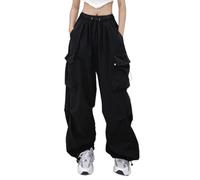 Cargohose Damen Baggy - Weite Hose Damen Hip Hop Y2K Jogginghose Streetwear Freizeithose mit Gummizug Oversized Vintage Sweathose Lässig Lockere Cargo Hosen für Frauen Teenager Mädchen