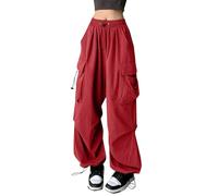 Cargohose Damen Baggy - Weite Hose Damen Hip Hop Y2K Jogginghose Streetwear Freizeithose mit Gummizug Oversized Vintage Sweathose Lässig Lockere Cargo Hosen für Frauen Teenager Mädchen