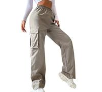 Cargohose Damen Baggy y2k High Waist Cargo Hose 90er Streetwear Freizeithose mit Tasche Breites Bein Boyfriend Pants E-Girl Style Boyfriend Pants Stilvoll Jeanshose Elastische Hose (01 Grau, L)