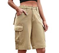 Cargohose Damen, Cargohose Damen Kurz High Waist Cargo Shorts Baggy Gerade Jeanshosen Multi Taschen Kurze Hose Straight Leg Freizeithose Frauen Sommer Oversize Streetwear Kampfhose