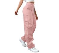 Cargohose Damen, High Waist Baggy Stoffhose Sommer Atmungsaktives Leichte Jogginghose Einfarbig Stretch Lockere Elastische Taille Sporthose Outdoor Sport Workout Sweatpants Mit Multi-Taschen,S-3XL