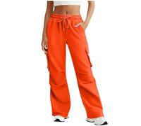 Cargohose Damen Leichter Trekkinghose mit Tasche Wanderhose Schnelltrocken Wasserdicht Einstellgurt Outdoor Hosen Sportlich Jogginghose (Orange, M)
