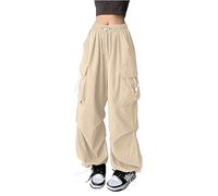 Cargohose Damen Low Waist Cargo Jeans Gerade Breites Bein Baggy Denim Hosen Y2k Aesthetic Vintage Jeanshosen 90er Streetwear Boyfriend Pants Straight Leg Pants Loose Sweathose