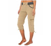 Cargohose Damen Sommer Knielang Cargo Shorts 3/4 Arbeitshose Regular Fit Sommerhose Einfarbig Caprihose Baumwolle Hose Hohe Taille Freizeithose Elastisch Sporthose Jogginghose Stoffhose mit Taschen