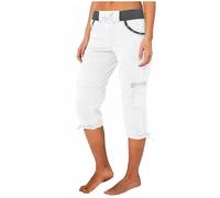 Cargohose Damen Sommer Knielang Cargo Shorts 3/4 Arbeitshose Regular Fit Sommerhose Einfarbig Caprihose Baumwolle Hose Hohe Taille Freizeithose Elastisch Sporthose Jogginghose Stoffhose mit Taschen