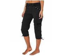 Cargohose Damen Sommer Knielang Cargo Shorts 3/4 Arbeitshose Regular Fit Sommerhose Einfarbig Caprihose Baumwolle Hose Hohe Taille Freizeithose Elastisch Sporthose Jogginghose Stoffhose mit Taschen
