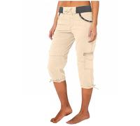 Cargohose Damen Sommer Knielang Cargo Shorts 3/4 Arbeitshose Regular Fit Sommerhose Einfarbig Caprihose Baumwolle Hose Hohe Taille Freizeithose Elastisch Sporthose Jogginghose Stoffhose mit Taschen