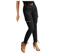 Cargohose Damen Stretch - Cargo Hose Damen Skinny Chino Hose Damen Lang mit Taschen Freizeithose Reißverschluss Schlupfhose Lässig Sport Slim Fit Jogginghose Outdoorhose Lange Hosen Frauen