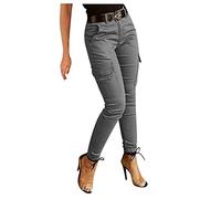 Cargohose Damen Stretch - Cargo Hose Damen Skinny Chino Hose Damen Lang mit Taschen Freizeithose Reißverschluss Schlupfhose Lässig Sport Slim Fit Jogginghose Outdoorhose Lange Hosen Frauen