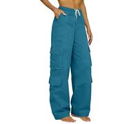 Cargohose Damen Weite Jogginghose Stretch High Waist Cargo Taschen Bootcut Wanderhose Damenhosen mit Gummizug Y2K Arbeitshosen Outdoor Freizeithose