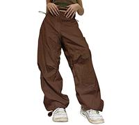 Cargohose Damen Y2K Baggy Jeans Parachute Pants Track Pants Gerade Breites Bein Vintage Jeanshosen 90er Streetwear, S, 05 Kaffee