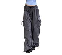 Cargohose für Damen, Retro, große Größen, gerader Schnitt, elastische Taille, einfarbig, Kordelzug, lockere Hose, Casual, mehrere Taschen, Vintage, klassische Hose, grau, XX-Large