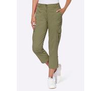 Cargohose HEINE, Damen, Gr. 44, Normalgrößen, grün (oliv), 98% Baumwolle, 2% Elasthan, unifarben, 7/8-Länge, Hosen Cargohose (94732034-44) oliv
