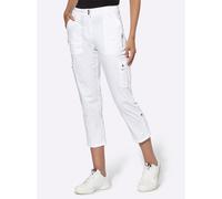 Cargohose HEINE, Damen, Gr. 50, Normalgrößen, weiß, 98% Baumwolle, 2% Elasthan, unifarben, 7/8-Länge, Hosen Cargohose (47722441-50) weiß