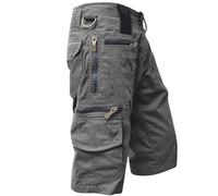 Cargohose Herren 3/4 Outdoor Hose Wanderhose Cargo Shorts Männer Bermuda Shorts Multi Taschen Sommer Kurze Hose Baumwolle Arbeitshose Gummibund Lässig Leichte Cargo Sporthose Freizeithose