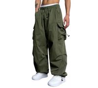 Cargohose Herren Baggy Cargo Hose mit Taschen Hosen Hip Hop Y2K Fallschirmhose Jogginghose Elastische Taille Haremshose Sporthose mit Tunnelzug Pants Solid Harajuku Streetwear