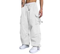 Cargohose Herren Baggy Cargo Hose mit Taschen Hosen Hip Hop Y2K Fallschirmhose Jogginghose Elastische Taille Haremshose Sporthose mit Tunnelzug Pants Solid Harajuku Streetwear