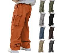 Cargohose Herren Baggy Freizeithose Hip Hop Hose Cargohosen Hipster Style Jogginghose Elastische Taille mit Kordelzug Cargo Hose mit Multi Taschen Straight Leg Loose Fit Arbeitshose Outdoorhose