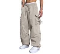 Cargohose Herren Casual Hohe Taille Gerade Bootcut Parachute Pants 90er Sport Freizeithose Vintage Weites Bein Streetwear Hip Hop Hosen Baggy Y2K Teenager Jungen Fallschirmhosen