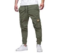 Cargohose Herren Hose Chino Cargo Hose Jogginghose Herren Baumwolle Casual Sweatpants Männer Freizeithose Elastische Pants Taille Outdoor Wanderhose mit Kordelzug Taschen (Green, S)
