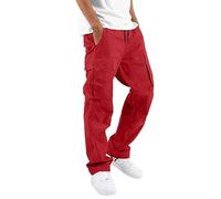 Cargohose Herren Jogginghose Relaxed Fit Lang Sommer Sommerhose Herren Rangerhose Herren Hose Weit Freizeithose Loose Fit Outdoor Hosen (Red, M)