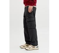 Cargohose JACK & JONES "JPSTKANE DOVER ZIP CARGO SN", Herren, Gr. 29, Länge 30, schwarz, Web, Obermaterial: 98% Baumwolle, 2% Elasthan, unifarben, Hosen Cargohose, mit Seitentaschen (53050801-29) schw