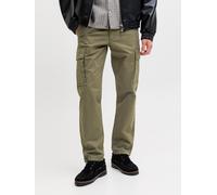 Cargohose JACK & JONES "JPSTKANE FRANK CARGO NOOS", Herren, Gr. 31, Länge 32, olive night, Web, Obermaterial: 98% Baumwolle, 2% Elasthan, unifarben, relaxed fit knöchellang, Hosen Cargohose (62519429-