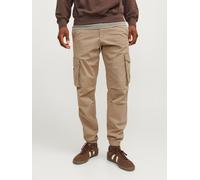Cargohose JACK & JONES "JPSTKANE NOAH CUFFED CARGO NOOS", Damen, Gr. M, N-Gr, elmwood, Web, Obermaterial: 98% Baumwolle, 2% Elasthan, unifarben, relaxed fit knöchellang, Hosen Cargohose (88675616-M) e