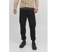 Cargohose JACK & JONES "JPSTKANE NOAH CUFFED CARGO NOOS", Damen, Gr. XL, N-Gr, schwarz, Web, Obermaterial: 98% Baumwolle, 2% Elasthan, unifarben, relaxed fit knöchellang, Hosen Cargohose (55534239-XL)