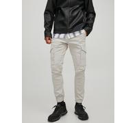 Cargohose JACK & JONES "JPSTPAUL JJFLAKE CARGO NOOS", Herren, Gr. 36, Länge 32, moonbeam, Web, Obermaterial: 98% Baumwolle, 2% Elasthan, unifarben, slim fit knöchellang, Hosen Cargohose, mit Beintasch