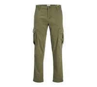 Cargohose JACK & JONES JUNIOR "JPSTKANE JJJONNIE CARGO JNR", Jungen, Gr. 152, N-Gr, grün (olive night), Web, Obermaterial: 98% Baumwolle, 2% Elasthan, unifarben, relaxed fit knöchellang, Hosen Cargoho