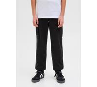 Cargohose JACK & JONES JUNIOR "JPSTKANE JJJONNIE CUFFED CARGO JNR", Jungen, Gr. 140, N-Gr, schwarz, Web, Obermaterial: 98% Baumwolle, 2% Elasthan, unifarben, relaxed fit knöchellang, Hosen Cargohose (