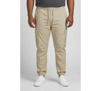 Cargohose "JPSTKANE DYLAN CUFFED CARGO RET PLS", Herren, Gr. 42 (4XL), Länge 34, crockery, Web, Obermaterial: 98% Baumwolle, 2% Elasthan, JACK & JONES PLUSSIZE, unifarben, relaxed fit lang, Hosen Carg