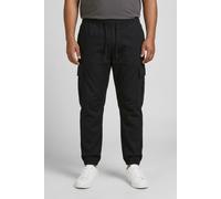 Cargohose "JPSTKANE DYLAN CUFFED CARGO RET PLS", Herren, Gr. 42 (4XL), Länge 36, schwarz, Web, Obermaterial: 98% Baumwolle, 2% Elasthan, JACK & JONES PLUSSIZE, unifarben, relaxed fit lang, Hosen Cargo