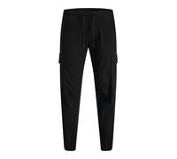 Cargohose "JPSTKANE DYLAN CUFFED CARGO RET PLS", Herren, Gr. 46 (6XL), Länge 34, schwarz, Web, Obermaterial: 98% Baumwolle, 2% Elasthan, JACK & JONES PLUSSIZE, unifarben, relaxed fit lang, Hosen Cargo