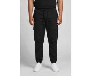 Cargohose "JPSTKANE DYLAN CUFFED CARGO RET PLS", Herren, Gr. 54, Länge 32, schwarz, Web, Obermaterial: 98% Baumwolle, 2% Elasthan, JACK & JONES PLUSSIZE, unifarben, relaxed fit lang, Hosen Cargohose, 