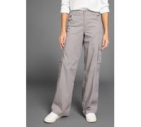 Cargohose KANGAROOS, Damen, Gr. 40, N-Gr, grau, Web, Obermaterial: 50% Baumwolle, 46% Polyamid, 4% Elasthan, kontrastfarbene Details, unifarben, comfort fit lang, Hosen Cargohose, Wide-Leg mit Cargota