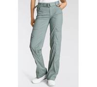 Cargohose KANGAROOS, Damen, Gr. 42, N-Gr, grün (khaki, grau), Web, Obermaterial: 50% Baumwolle, 46% Polyamid, 4% Elasthan, kontrastfarbene Details, unifarben, bequem bodenlang, Hosen Cargohose, mit be