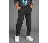 Cargohose KANGAROOS "Hose mit Cargotaschen", Mädchen, Gr. 152, N-Gr, schwarz, Web, Obermaterial: 98% Baumwolle, 2% Elasthan, unifarben, Basic, lang, Hosen Cargohose, mit Logo-Stickerei (67771651-152) 